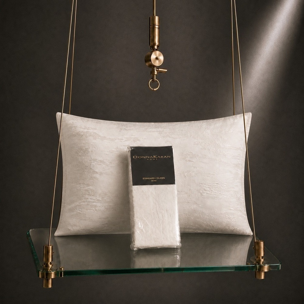 New Donna Karan Seduction Standard Queen Pillow Sham Ivory Metallic Luxury Home